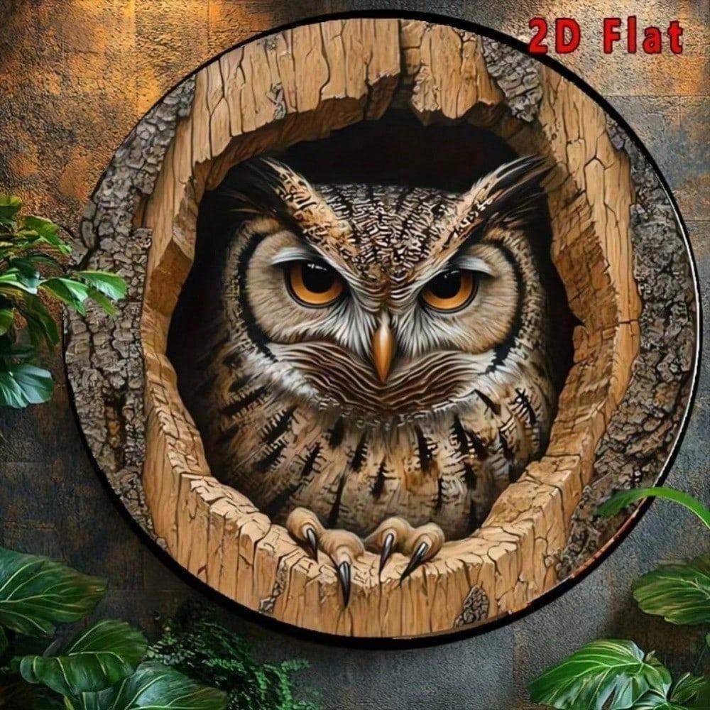 Arte da Parete Rotonda in Metallo Vintage Scultura di Civetta Decorazione per la Casa