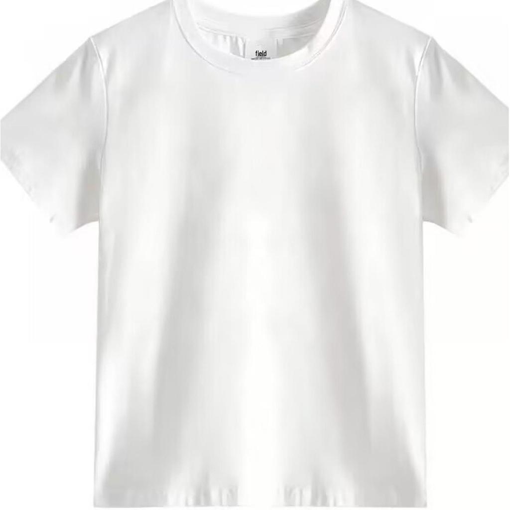 Women's White Cotton Short-Sleeve Ribbed T-shirt - Summer Round Neck, Breathable, Sweat-Absorbent, Slimming Fit