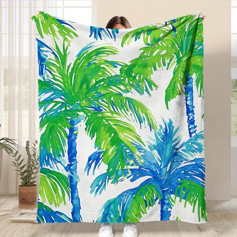 Tropical palm pattern flannel blanket suitable for bed, office, home, camping, cozy warmth, sofa, Halloween and Christmas 130x150cm