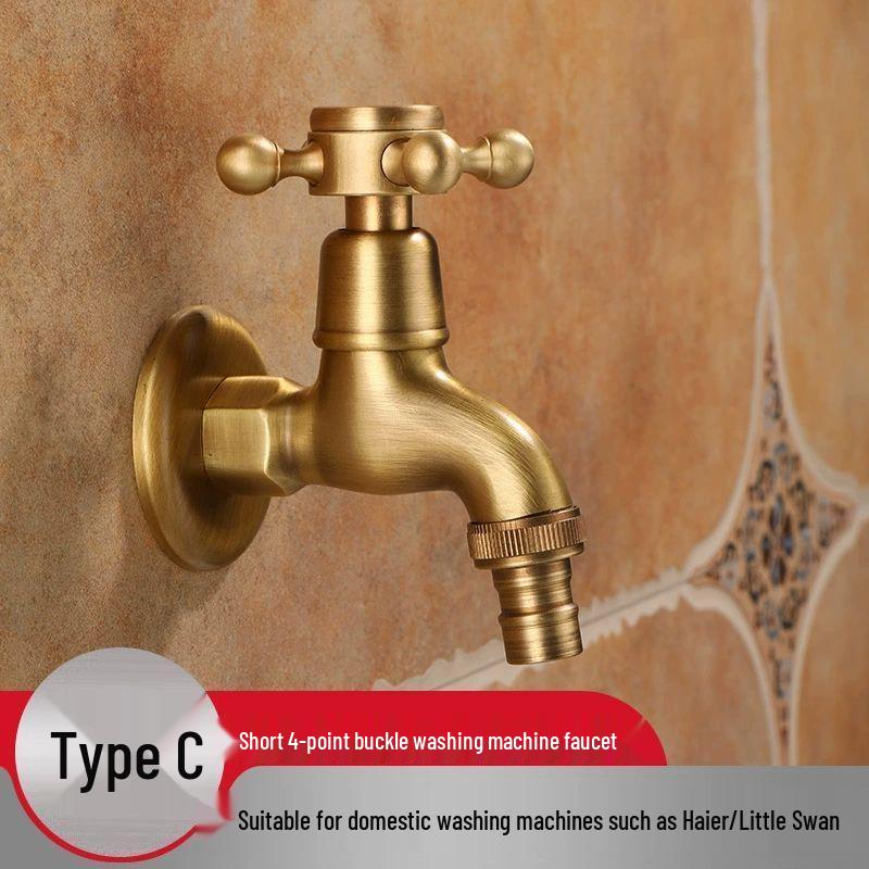 Retro Antique Copper 4-Point Wall-Mounted Quick-Open Water Tap - Thickened Single Cold Outdoor Kitchen Faucet