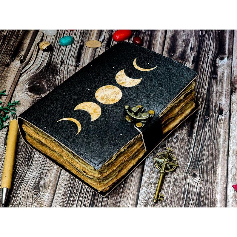 Sun and Moon Handmade Deckle Paper Journal for Men and Women7/5 Grimoire Spell Notebook for Traveling Sketchbook Poetry Book