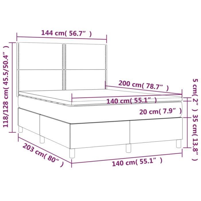 3141699 vidaXL Lit à sommier tapissier avec matelas Noir 140x200 cm Tissu