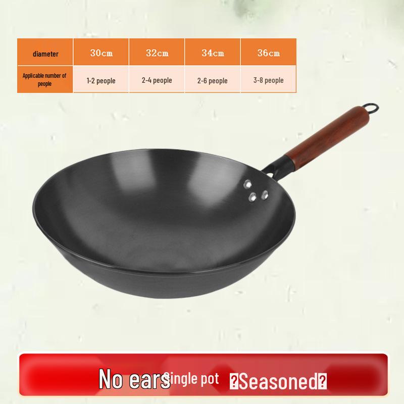 Jiuhuang Antihaft-Eisen-Wok mit rundem Boden - Unbeschichtet, Rostfrei, Kein Einbrennen erforderlich