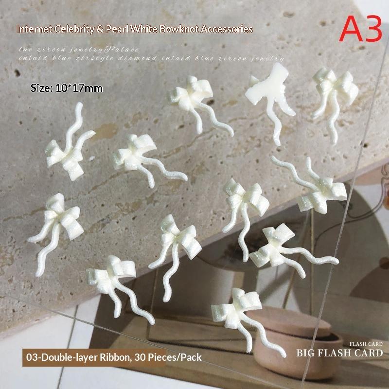 30Pcs Pearlescent White Mini Resin Ribbon Bow Nail Art Decoration Bow Nail Charms Supplies For Manicure Diy