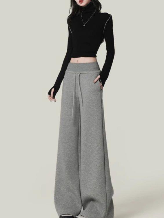 American Gray Wide-leg Casual Pants Women's Spring New High-waisted Loose-hanging Touching Pants