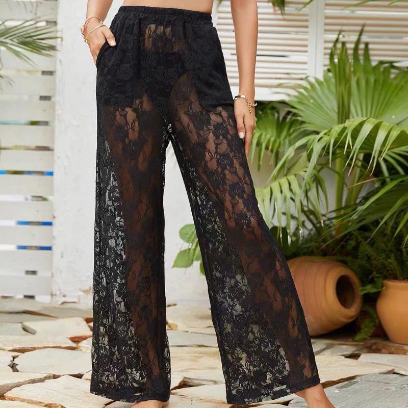 Women s High Waist Slimming White Lace Flared Pants - 2025 Summer Collection S