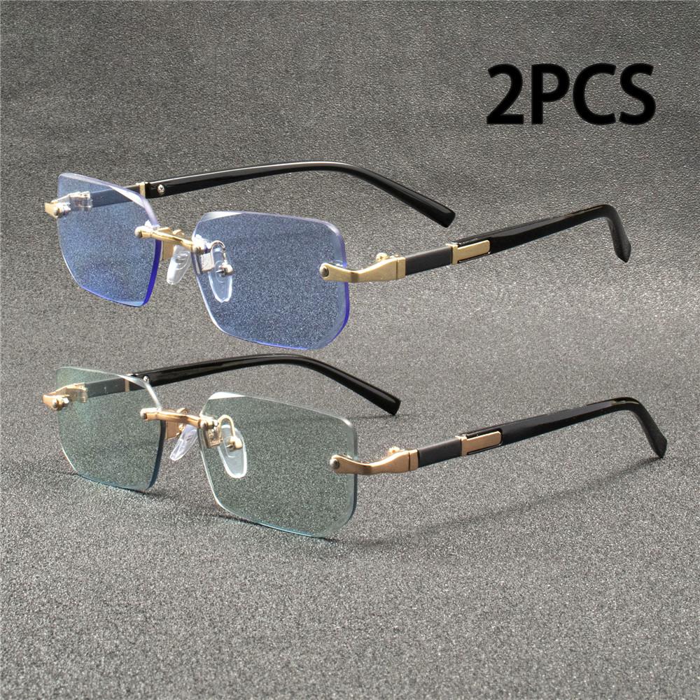 2PCS Rimless Sunglasses Rectangle Fashion Popular Women Men Shades Small Square Sun Glasses For Female male Summer Traveling