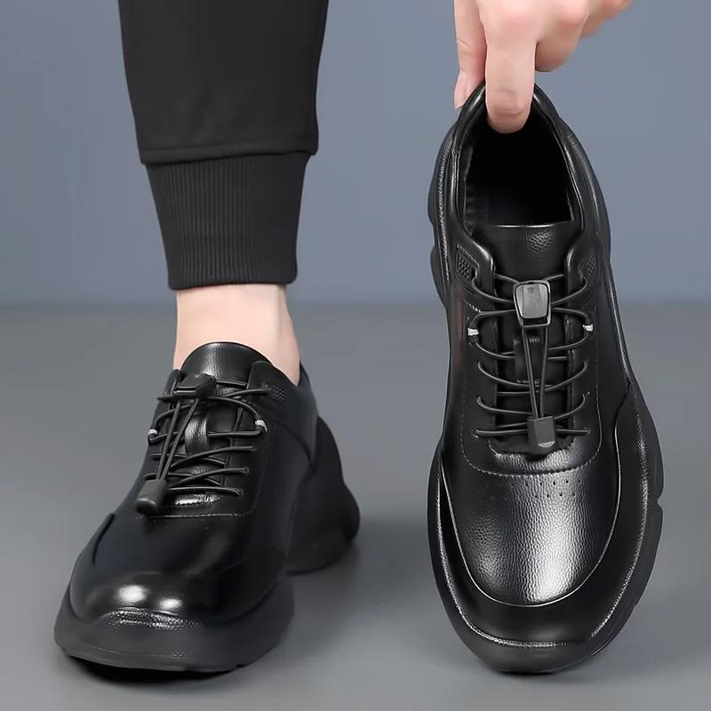 High Quality Leather Sports Shoes Waterproof Leather Comfortable Business Chunky Sneakers Fashion Non-Slip Office Leisure Shoes