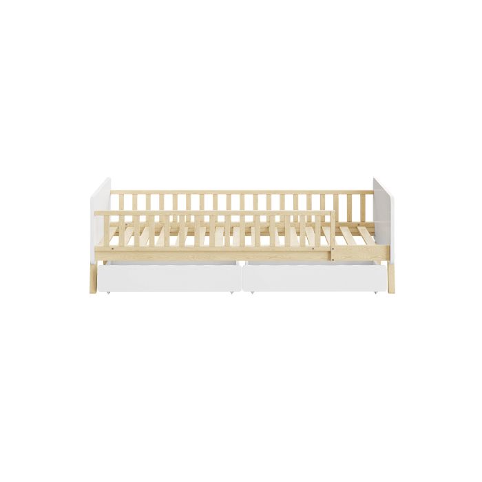 Lit d'enfant - MUVOE - 90x190 - Bois massif - 2 tiroirs - Blanc