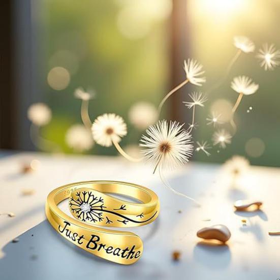 Just Breathe Dandelion Ring Adjustable Zinc Alloy Hope Ring Inspirational Dandelion Ring Encouragement Gift for Women Mother's Day Birthday
