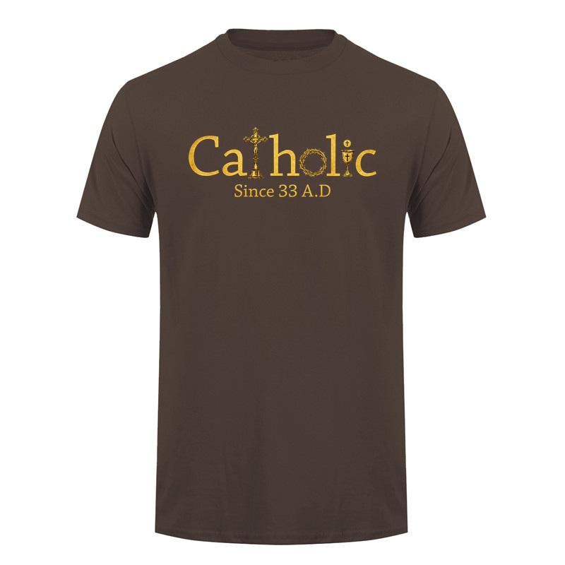 Catholic Since 33 Ad Christian T Shirt Jesus Crucifix Eucharist Faith Graphic Tee Religious Gift Tops Da335