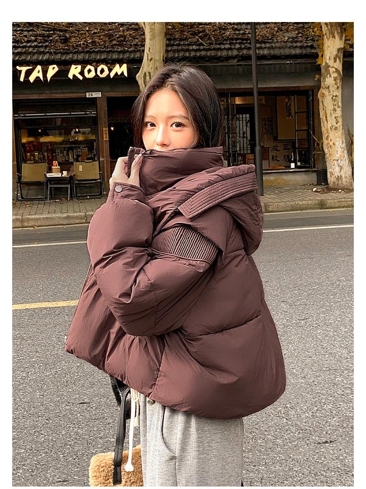 Dames Kort Hette Vindtett Tykk Varm Vinterjakke