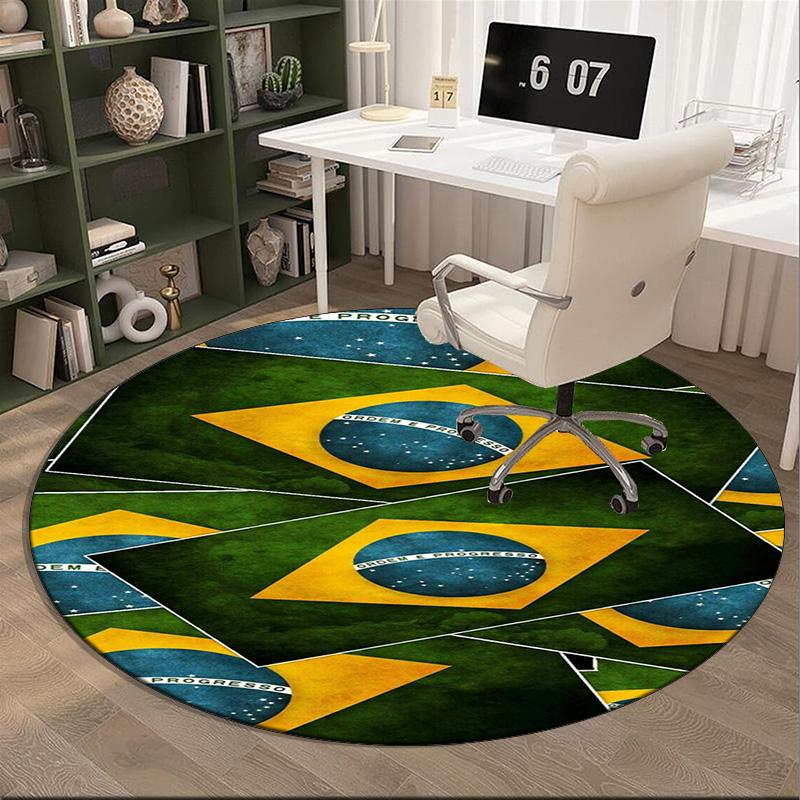 1PC round rug Brazil Artwork Printed Round Area Rug ,Rug For Home Office, Round Chair Rug, Decorative Carpet Fan gifts Christmas gift