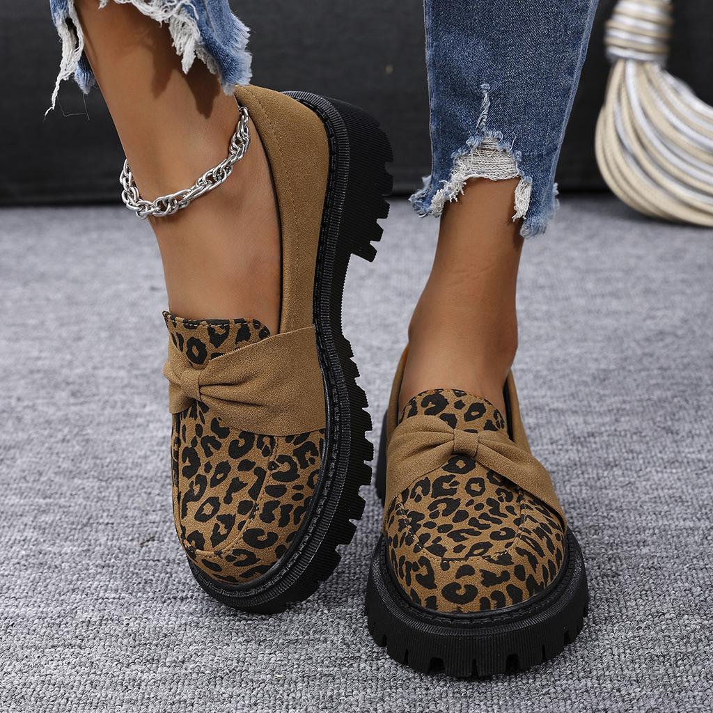 Fashion Fashion Leopard Suede Loafers Women 2025 Autumn Round Toe Medium Heel Slip On Pumps Comfort Soft Sole Wedge Heel Office Pumps