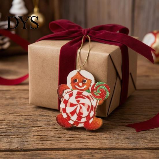Holiday Gift Box Pendants 20/30/40Pcs Wooden Christmas Ornaments, Candy Cane Lollipop Rustic Xmas Tree Hanging Ornaments Decor for Party Wreath Window