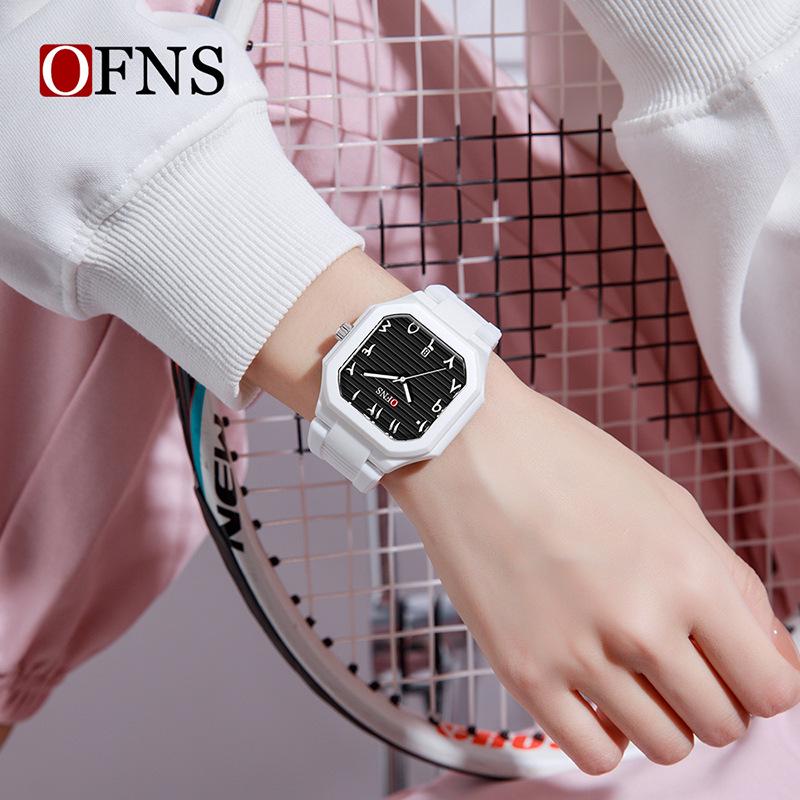 OFNS Waterproof Quartz Watch with Square Arabic Numerals - Unisex Design for Students in the Middle East