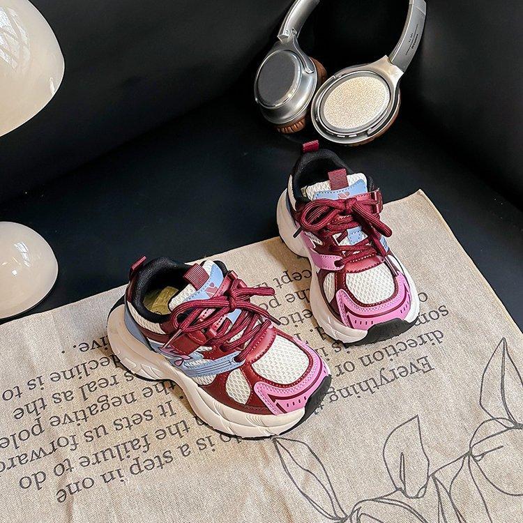 Leather Girls Shoes Dad Shoes 2025 Spring New Korean Version Versatile Boys Sports Shoes Mesh Breathable Casual Shoes