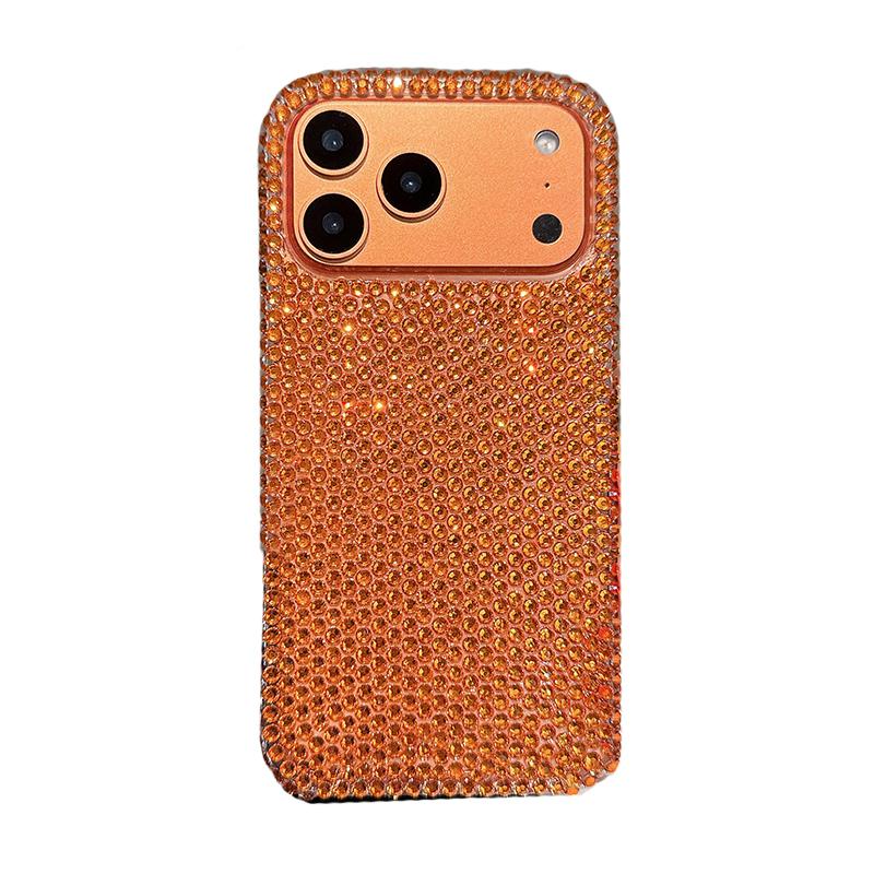 

Popular Orange Glitter Rhinestone Bling Phone Case For iPhone 17 Pro Max Air 11 12 13 14 15 16 ProMax Shining Back Cover iPhone17 Pro
