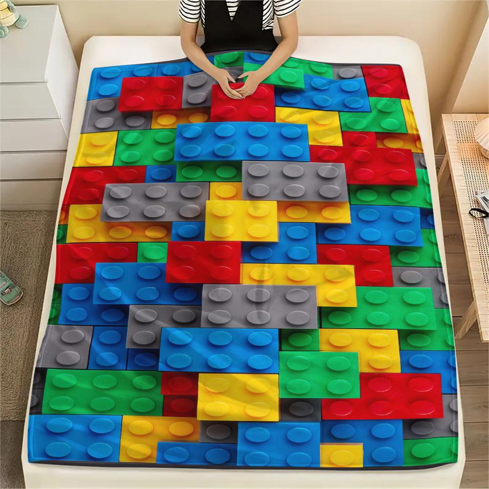 1 Stück Bauklötze Muster Flanell Decke, Hohe Qualität, Bequem für Alle Jahreszeiten, Heimdekoration, Wärme und Komfort, Perfekt für Weihnachtsgeschenke