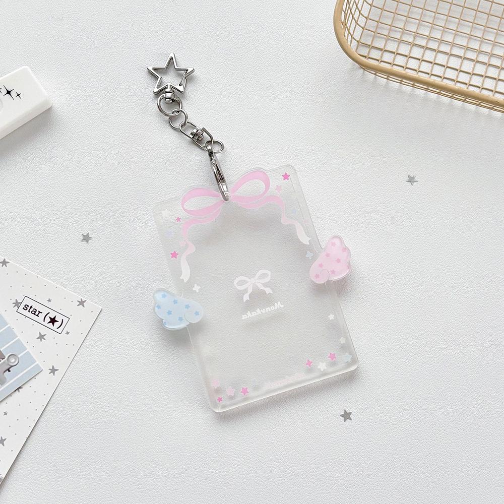 Cute 3-inch Photocard Holder With Wing Charm Keychain Pop Idol Photo Sleeve For Student ID Bag Pendant Cute Card Protector