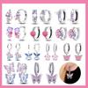 Pink Series 925 Silver Romantic Flower Butterfly Unicorn Tulip Geometry Earrings Boutique Jewelry Gifts