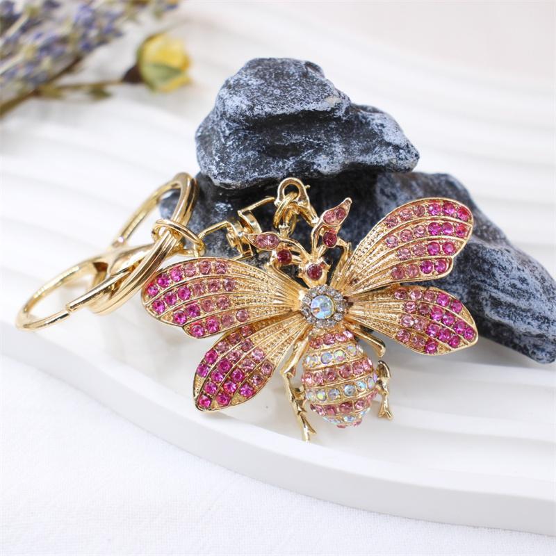 Kreativer Strassbienen-Schlüsselanhänger und niedlicher roter Marienkäfer-Insekten-Anhänger Schlüsselanhänger für Damen Handtaschen-Anhänger Schmuck