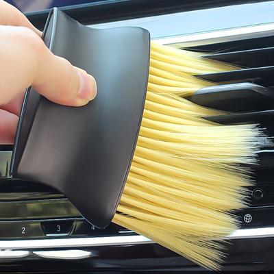Dual Head Car Upholstery Brush, Soft Yellow and Stiff Black Bristles for Air Conditioning, Dashboard, Buttons, No Power Required, Car Cleaning Tool