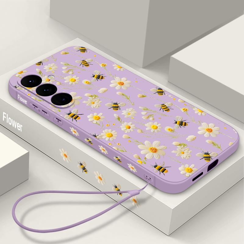 Cartoon Daisies Flowers Lanyard Case For Samsung Galaxy S25 S26 Ultra S24 S23 S22 Plus S21 FE A15 A16 A35 A36 A54 A55 A56 5G Capa