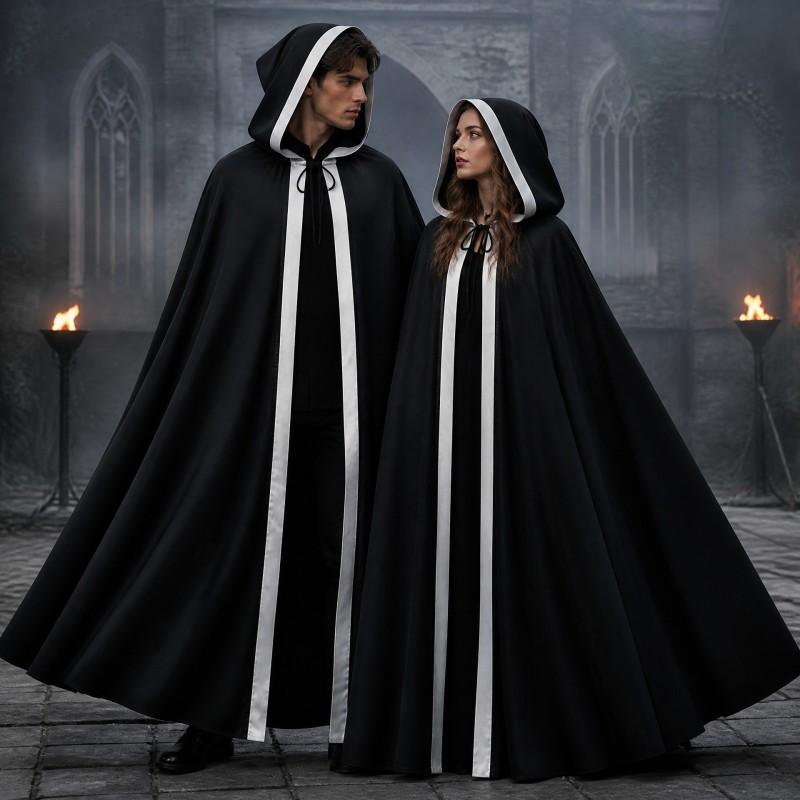 Unisex Halloween Hooded Cloak Medieval Vampire Pirate Robe LARP Cosplay Costume Stage Performance