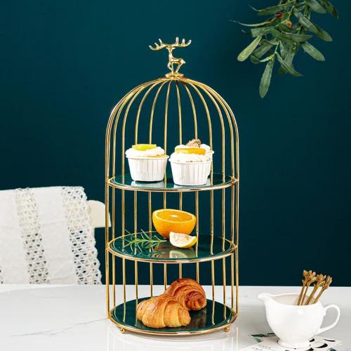 Wrought Iron Ceramic Cake Stand Multi-layer Fruit Plate Snacks Tray Dessert Plate Cake Pan Elk Display Stand Decorative Plates
