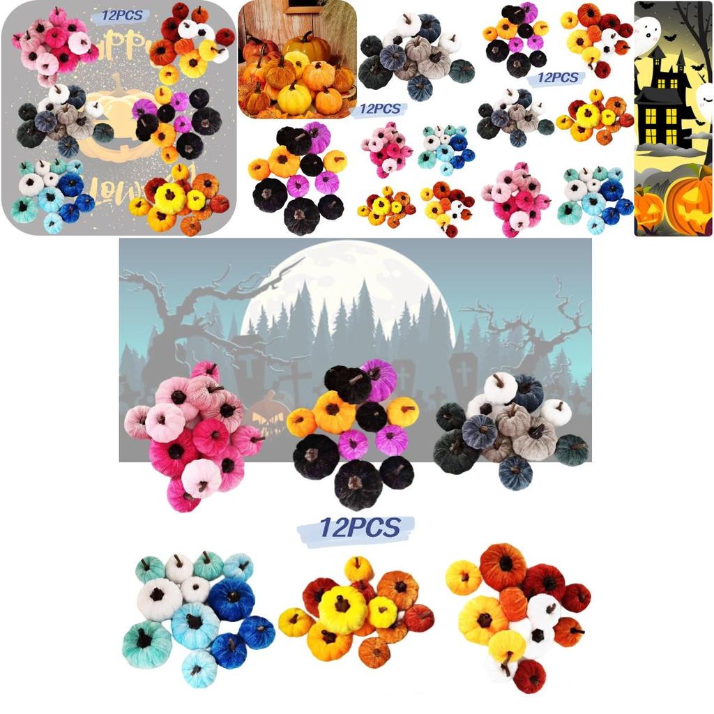 Hochwertiger Stoffkürbis, Schaumstoff-Kürbis-Deko für Thanksgiving und Halloween, Bestseller-Kürbis-Deko, blaues Set mit 4 großen und 8 kleinen Kürbissen