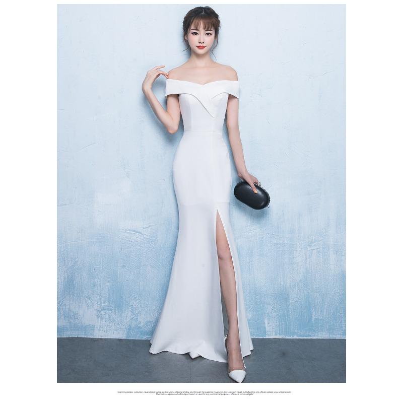 Banquet Evening Dress Chen Qixiong Elegant Long One-word Shoulder Fishtail Host Dress Long Dress