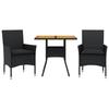 Ensemble à manger de jardin - Noir - 3 pcs - Coussins amovibles - Résine tressée - Acacia