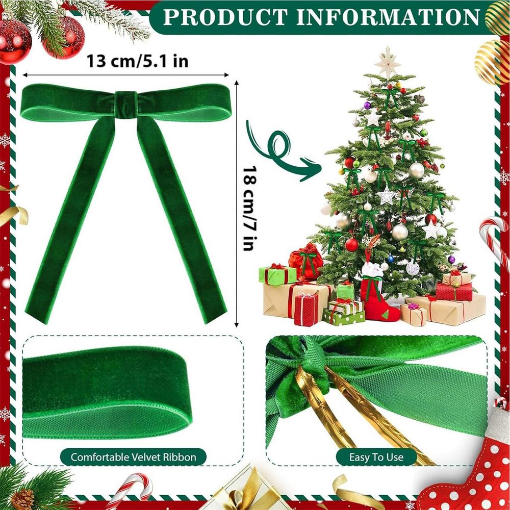 Velvet Red Bows 12X Christmas Velvet Bows Portable Velvet Christmas Tree Bows for Tree Front Door Fireplace Stairs and Garland