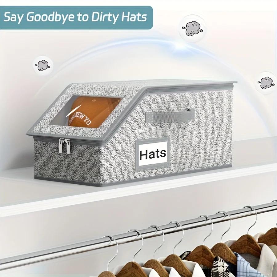 1pc Baseball cap storage box, hat storage rack, can hold up to 12 hats, with transparent window, hat box for home storage