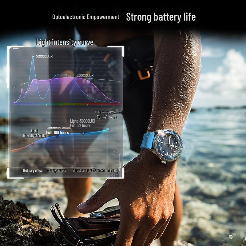 Solar-Powered Men's 300M Waterproof Analog Diving Watch - Stainless Steel