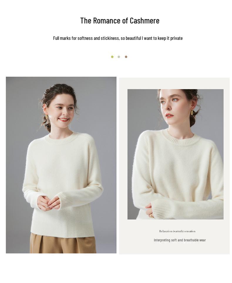 Soft, Skin-Friendly Cashmere Sweater – Stylish Saddle Shoulder, Round Neck, Loose Fit, Slimming Design for Autumn/Winter 2026 Women’s Collection