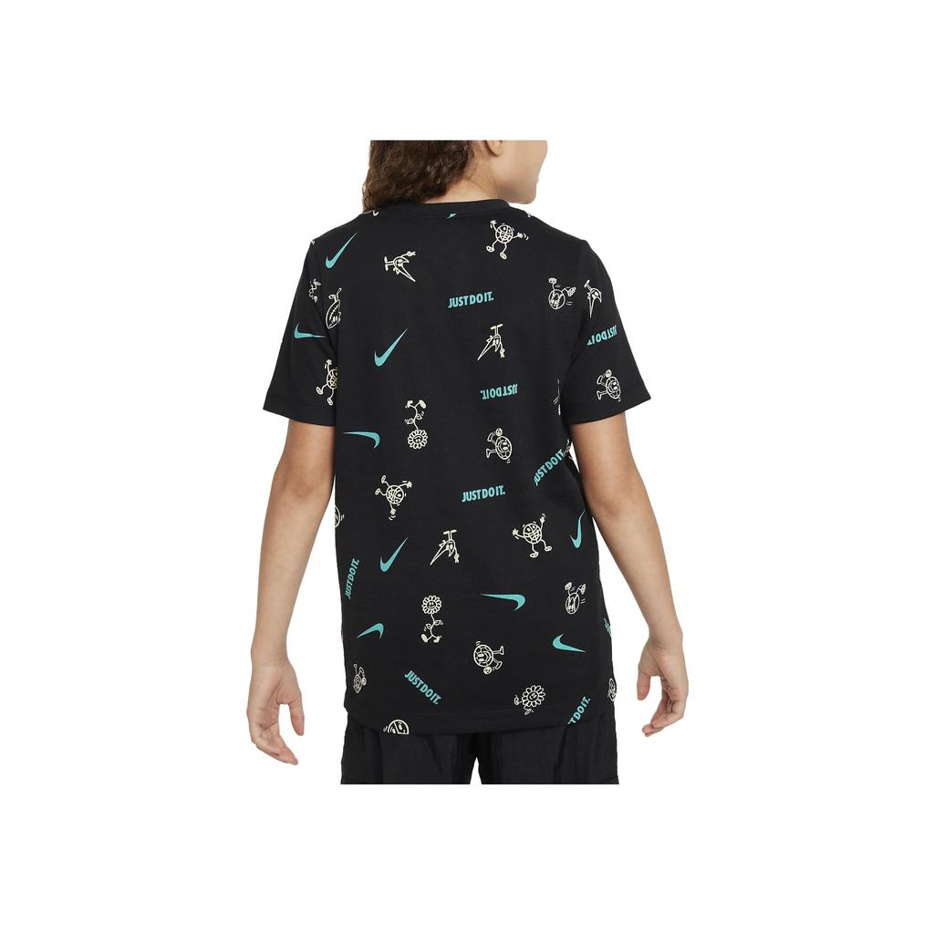 Nike Kids All Over Print Fitted Crew Neck Short Sleeve T-Shirt Kids Tops Black FD3968-010