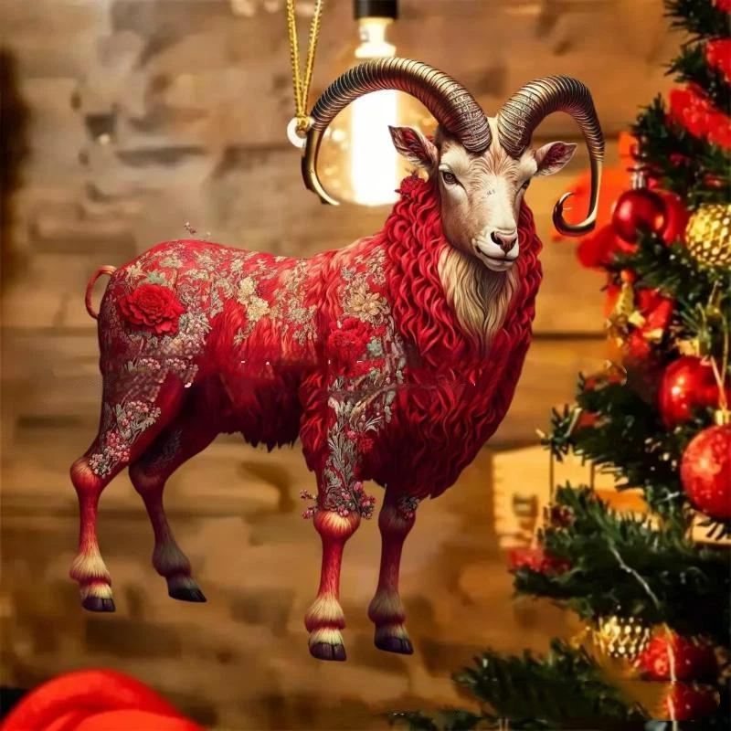 Acryl Chinesisches Tierkreiszeichen Ziege Hängendes Ornament Glücksbringendes Rotes Gold Design Für Frühlingsfest Jahr Heimdekoration