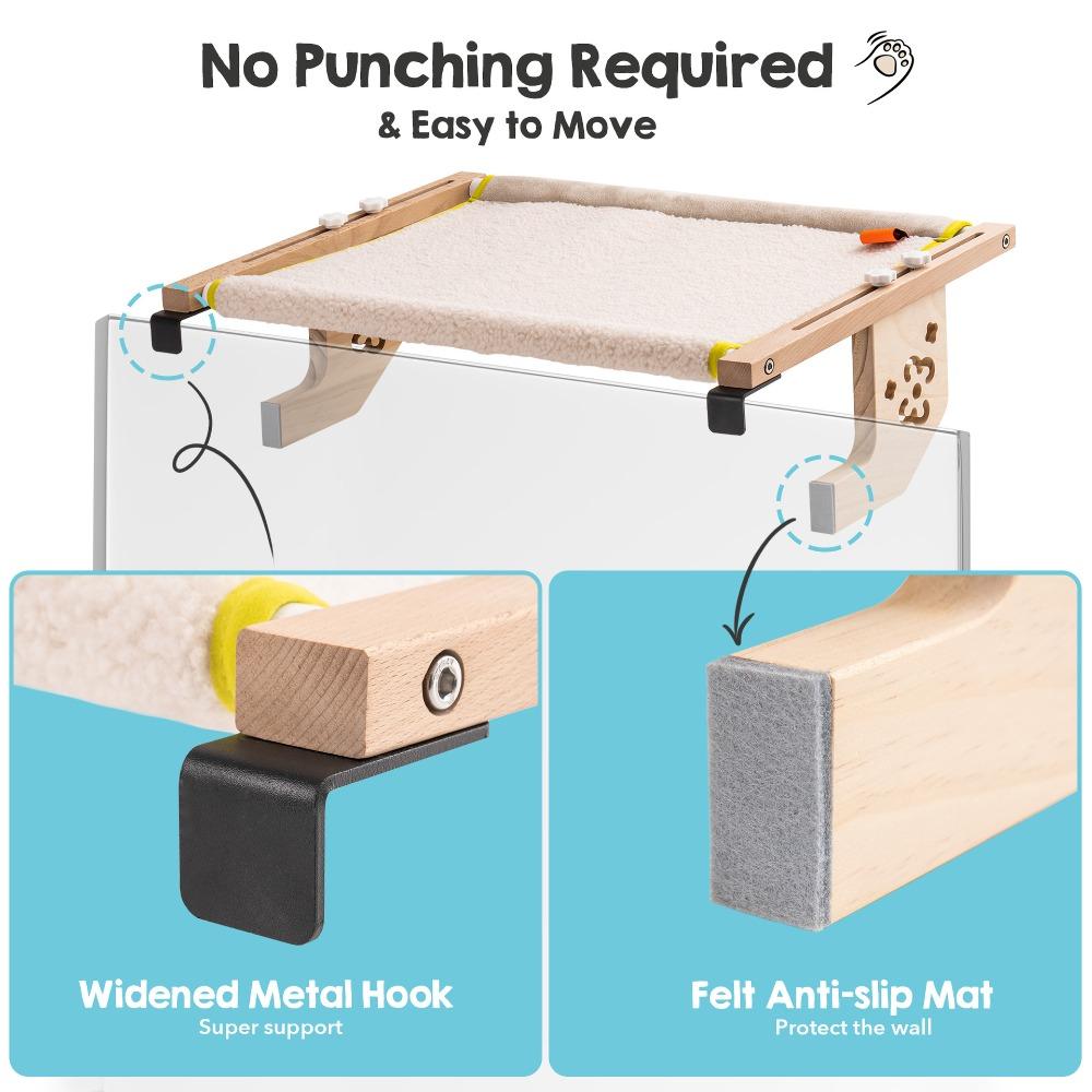 Breathable Cat Bed with Wooden Frame Space-Saving Durable Window Sill Hammock Warm and Comfortable Pet Products Supplies