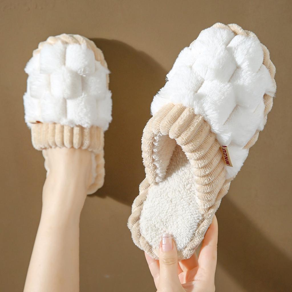 Simple and Stylish Indoor Home Comfort, Anti Slip and Warm, Soft Bottom, Silent Fur Slippers for Couples