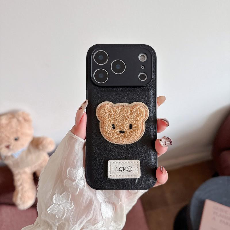 New Plain Leather Plush Teddy Bear Suitable IPhone 17 Promax Phone Case Apple 16 Anti Drop Protective