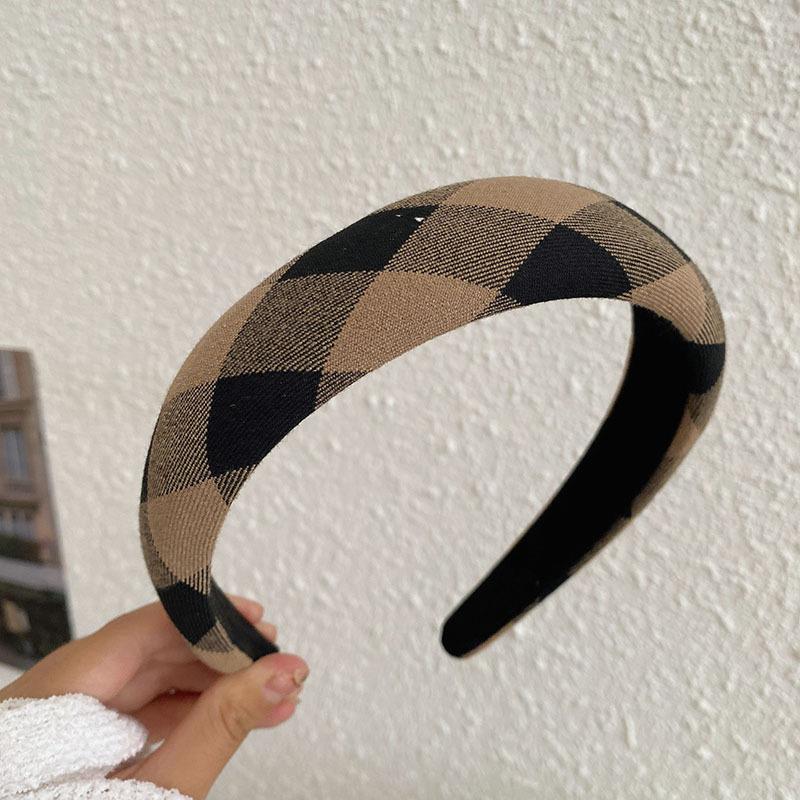 Vintage Women's Plaid Headbands with Sponge Padding for Lady Girls Casual Hair Hoops Accessories