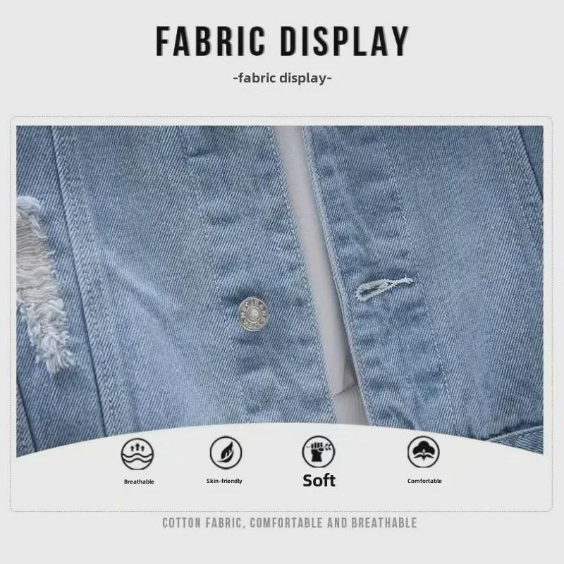 Jeansjacke im koreanischen Stil für Herren – trendige, lässige Herbst-Passform mit Used-Details