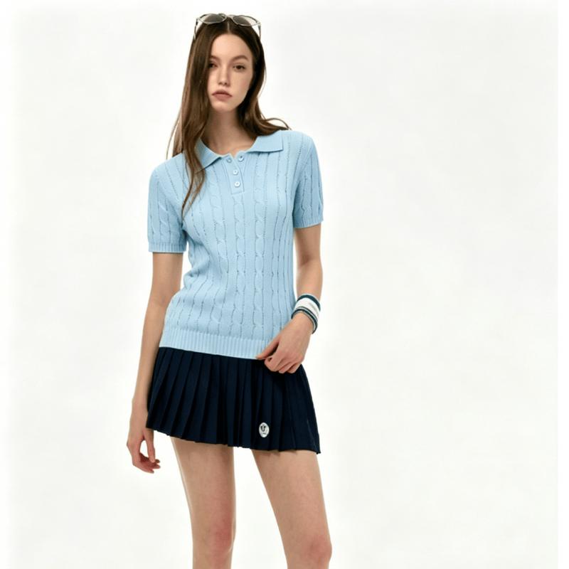 ICH MODE Women s Cable Knit Polo T-Shirt M
