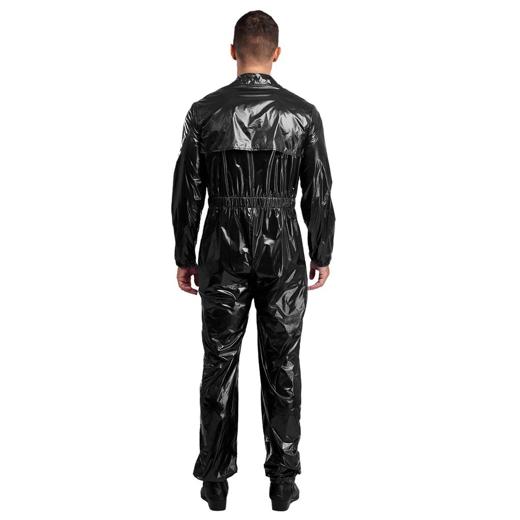 Pánské voděodolné overaly s klopovým límcem, dlouhým rukávem a elastickým pasem vzadu, se zipem