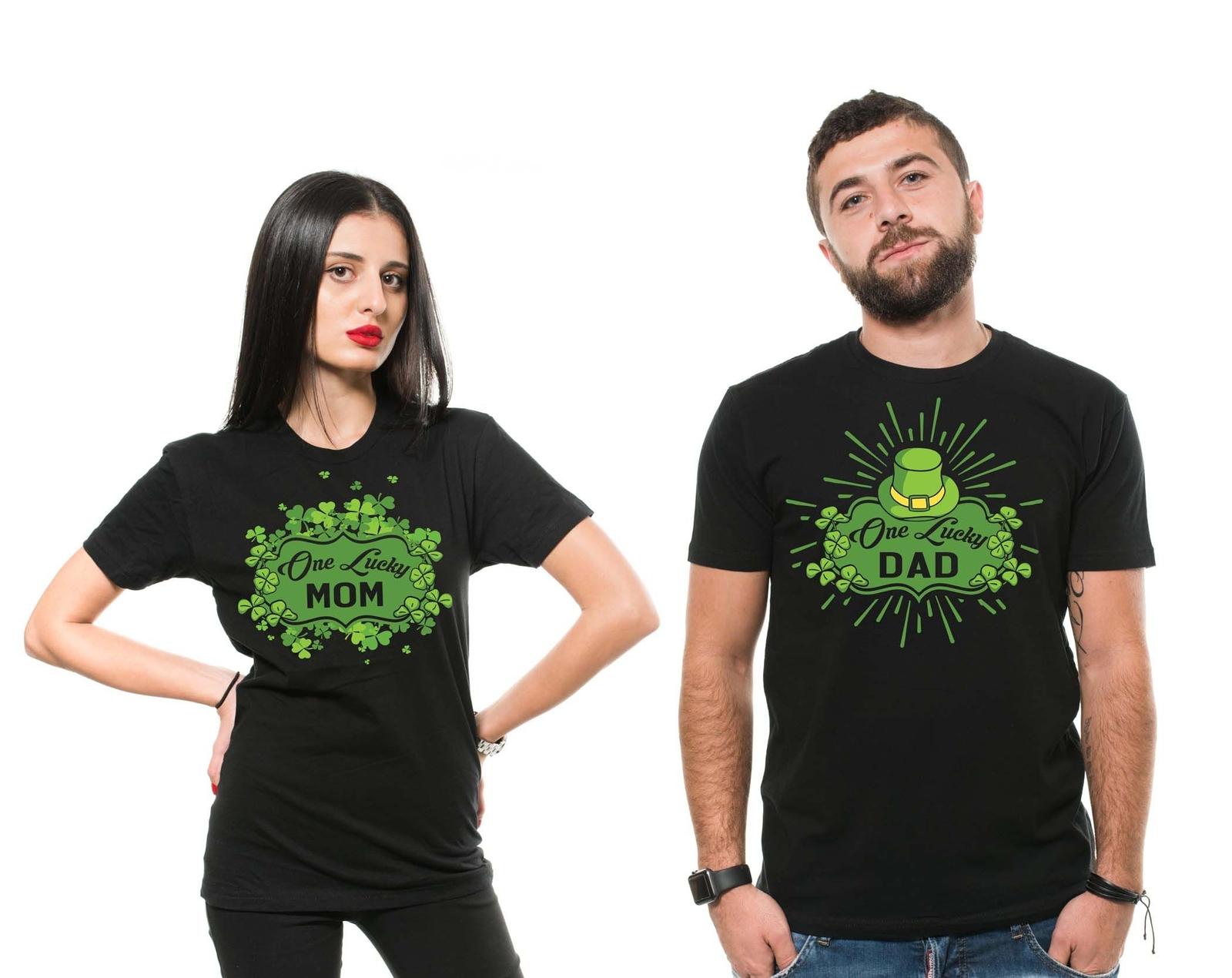 Lucky Mom dad Saint Patricks day Matching Green T-shirts Irish Holiday tees XL