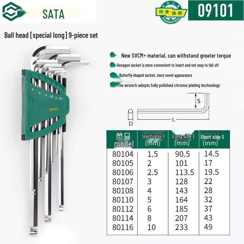 SATA 9-Piece Extra-Long Ball-End Hex Key Set