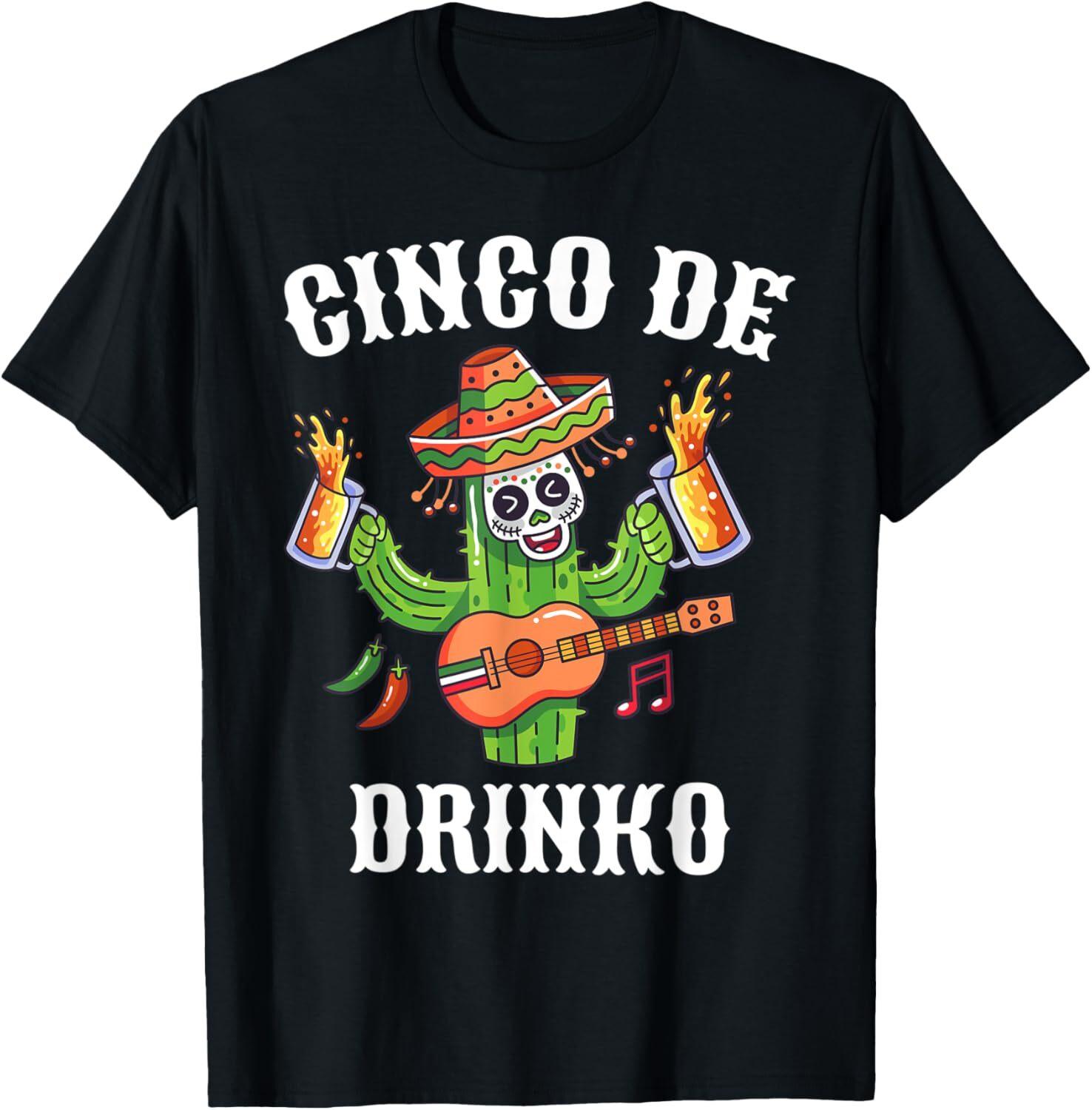 Cinco De Drinko Cinco De Mayo with Guitar Cactus Sombrero T-Shirt Hoodie S
