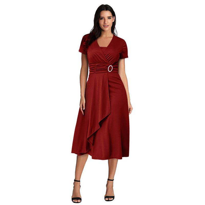 Trendy Plus Size Summer Vogue Sexy Asymmetric Hem V Neck Mini Dress For Fashion Forward Women